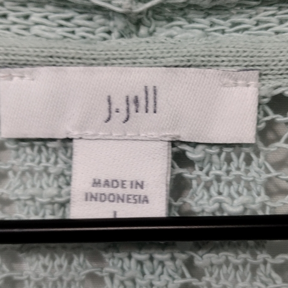 J. Jill Textured Open-Stitch V-Neck Sweater Women's L Mint Casual Minimalist - Picture 10 of 11